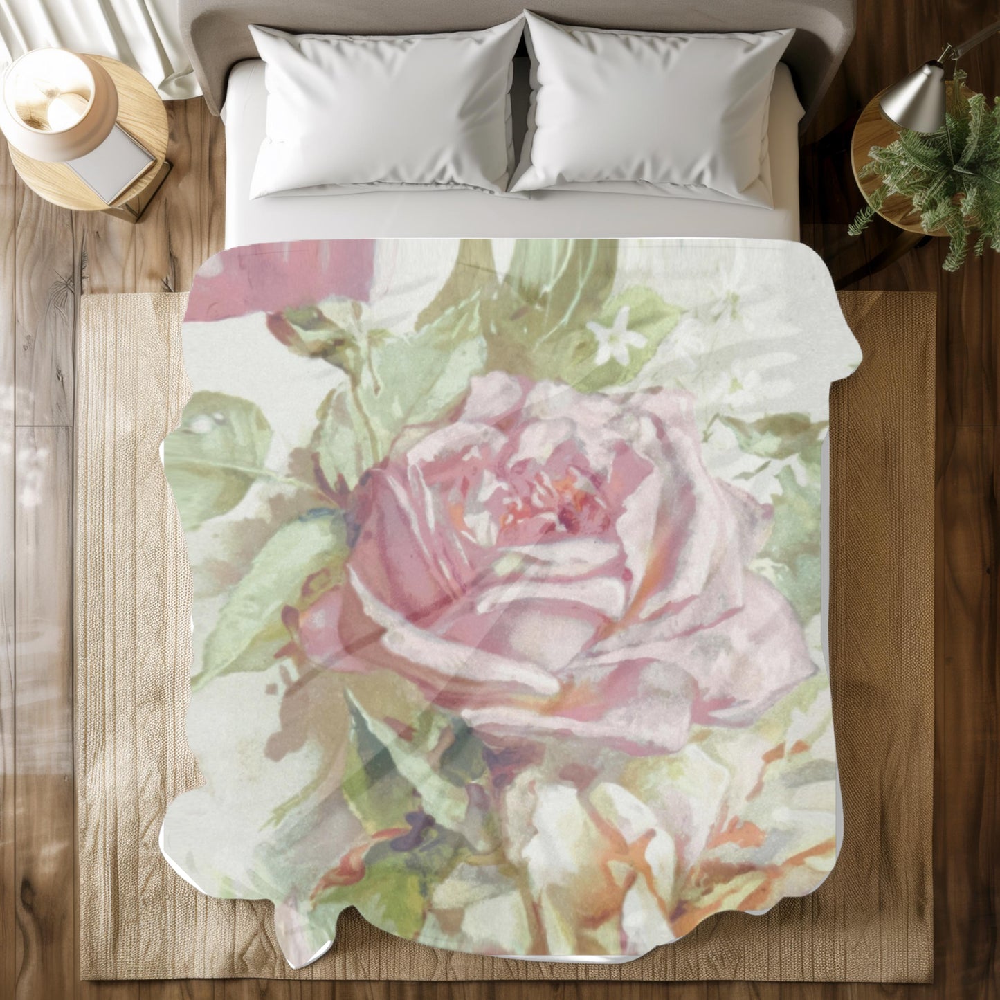 Delicate Pink Floral Velveteen Blanket – Bohemian Home Comfort
