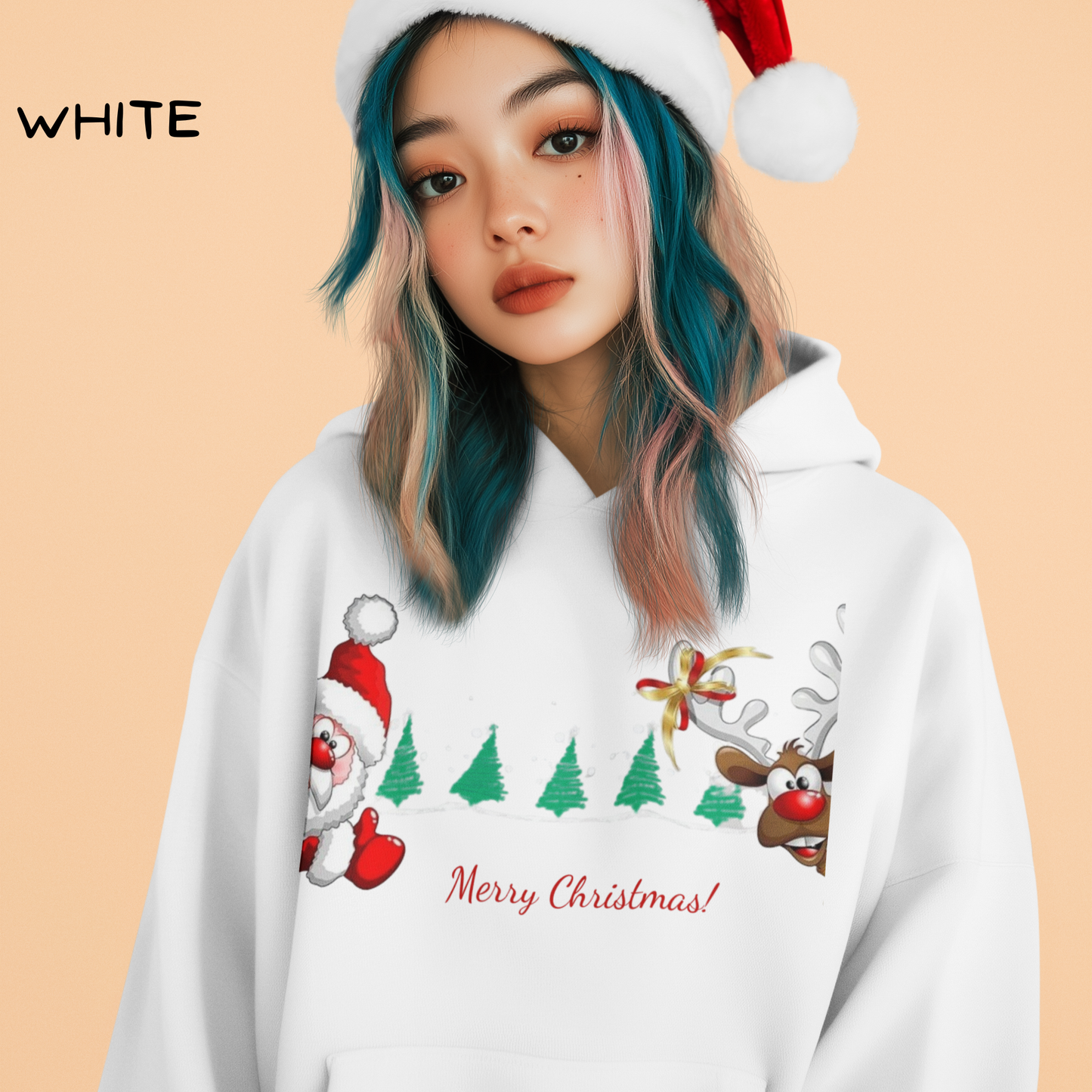 Peekaboo Santa & Reindeer – Funny Christmas Hoodie for Kids, Friends, or Holiday Gifting Ocean Petal Studio