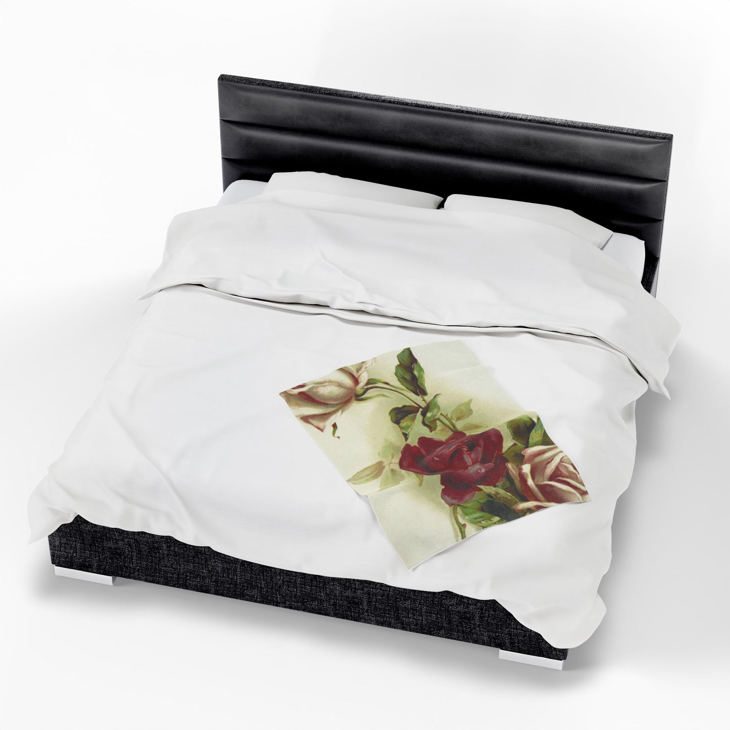 Vibrant Floral Velveteen Plush Blanket – Soft Pink & Burgundy Roses, Vintage Romance