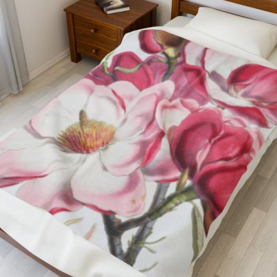 Watercolor Blooms Velveteen Blanket – Boho Floral Comfort