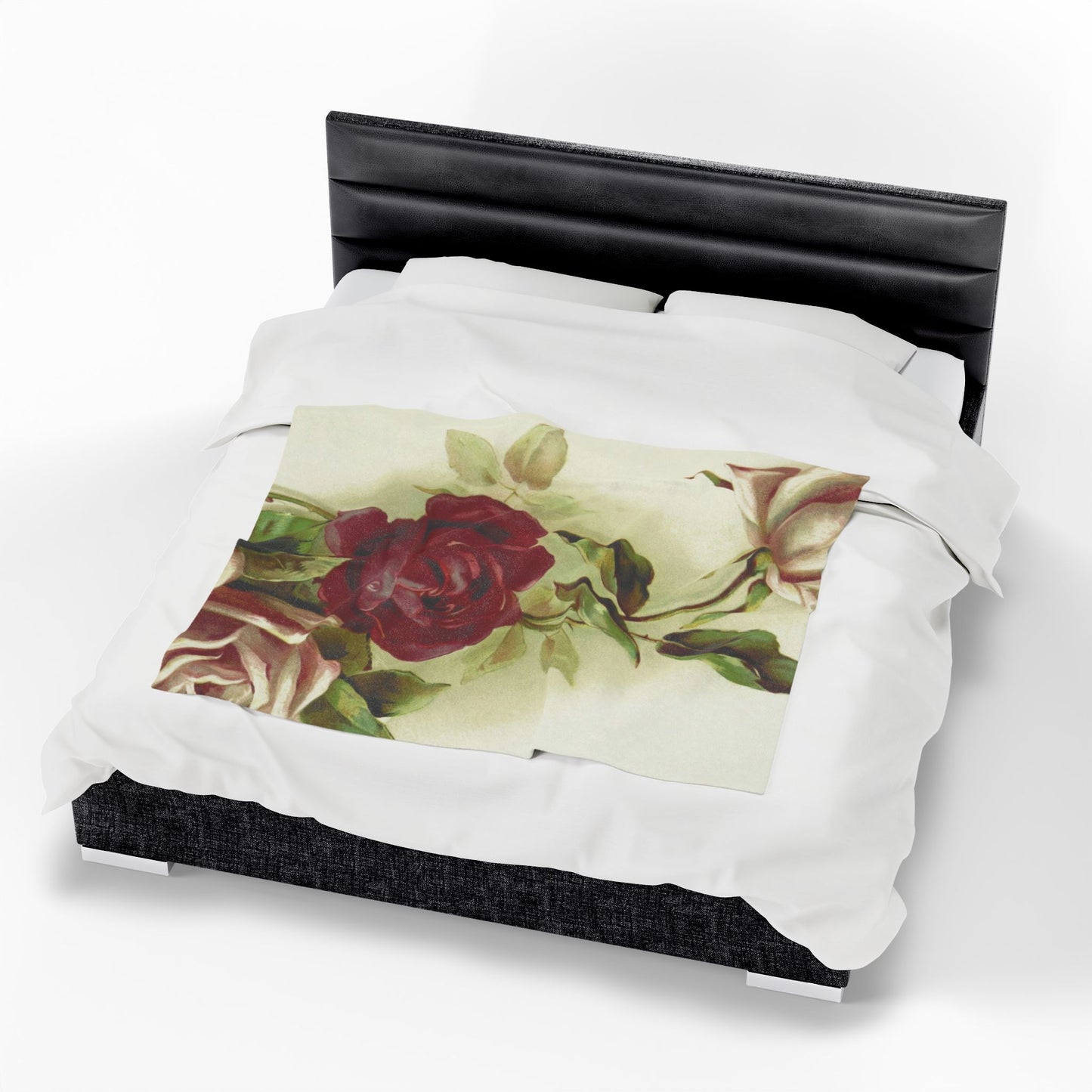 Vibrant Floral Velveteen Plush Blanket – Soft Pink & Burgundy Roses, Vintage Romance