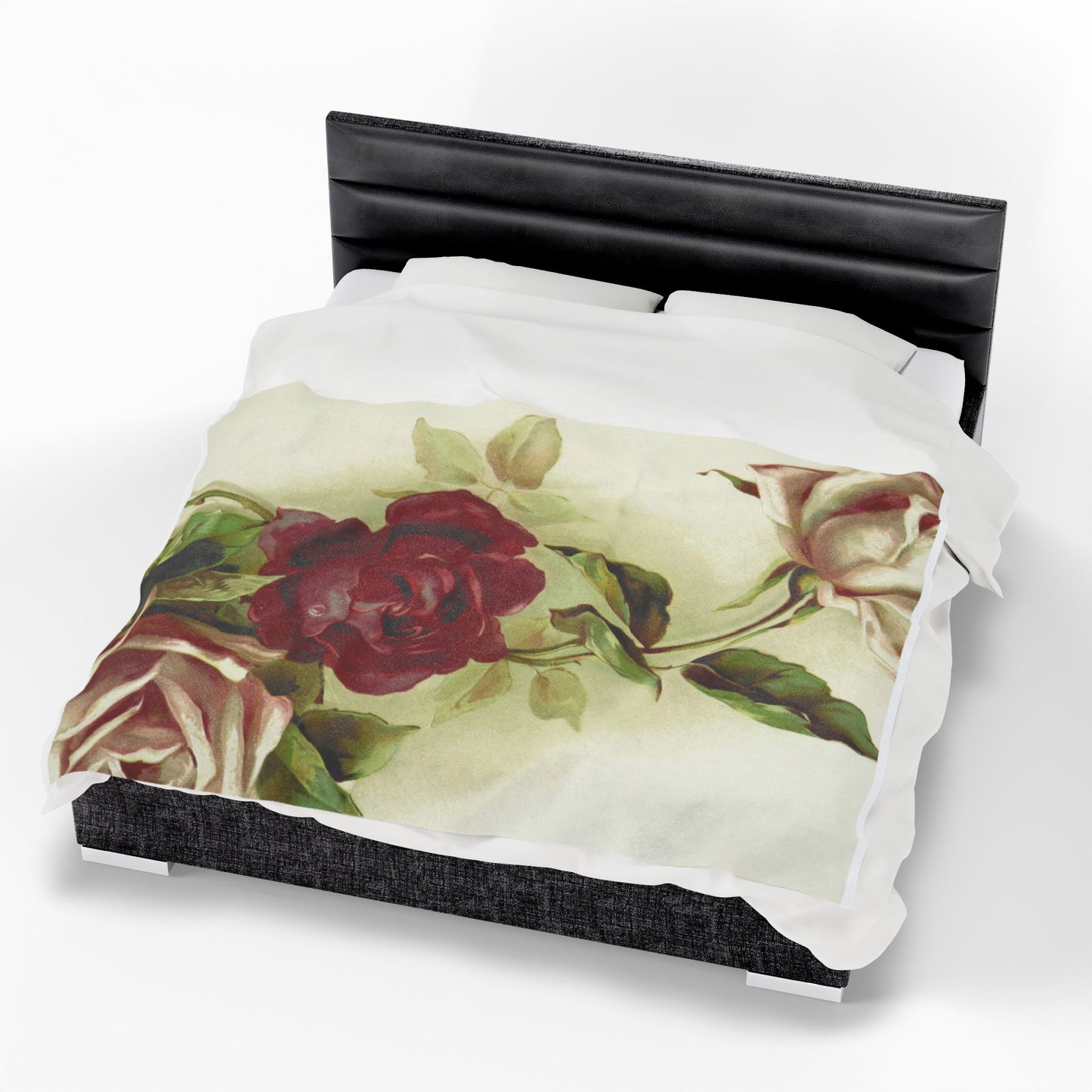 Vibrant Floral Velveteen Plush Blanket – Soft Pink & Burgundy Roses, Vintage Romance