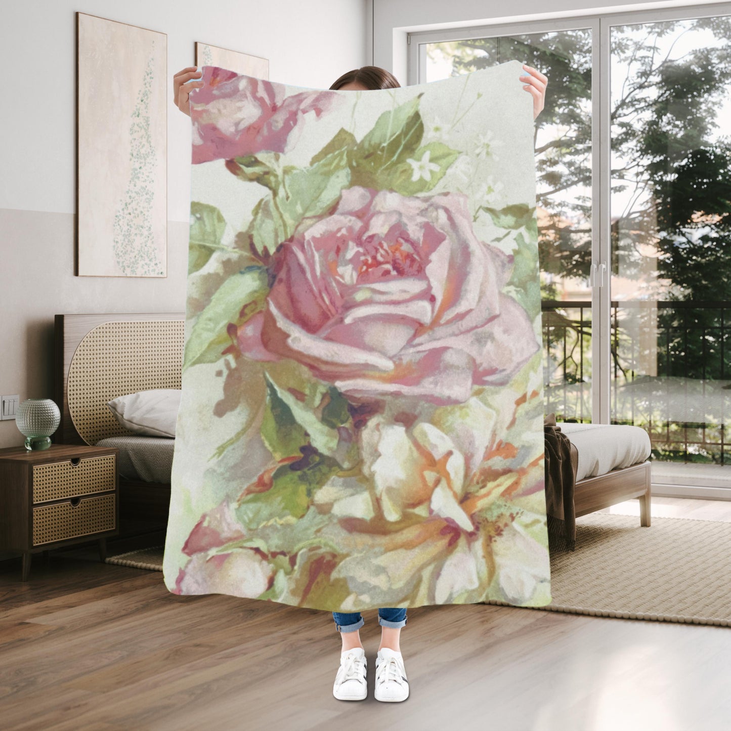 Delicate Pink Floral Velveteen Blanket – Bohemian Home Comfort