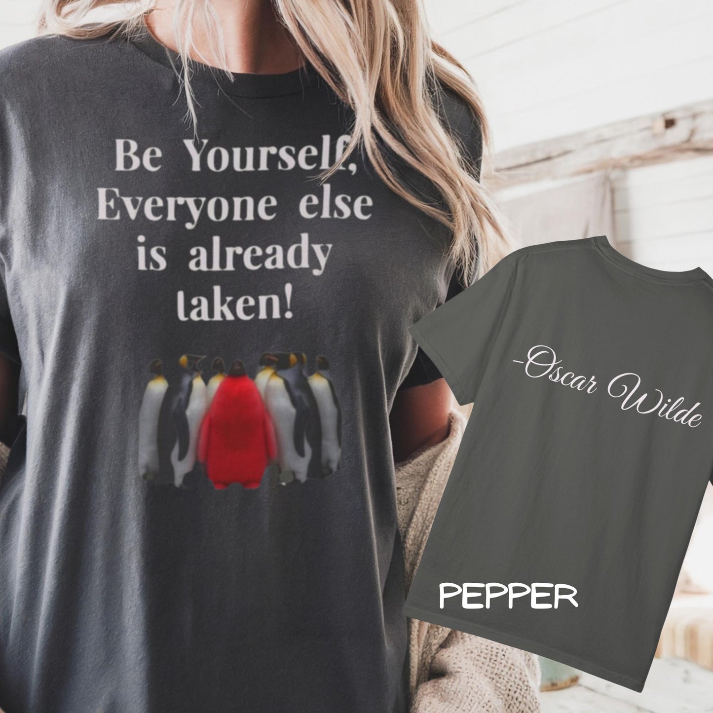 “Be Yourself Tee – Garment-Dyed Unisex Shirt with Oscar Wilde Quote”