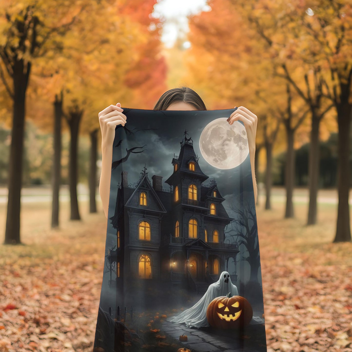 Haunted House Blanket – Velveteen Throw for Spooky Fall Decor