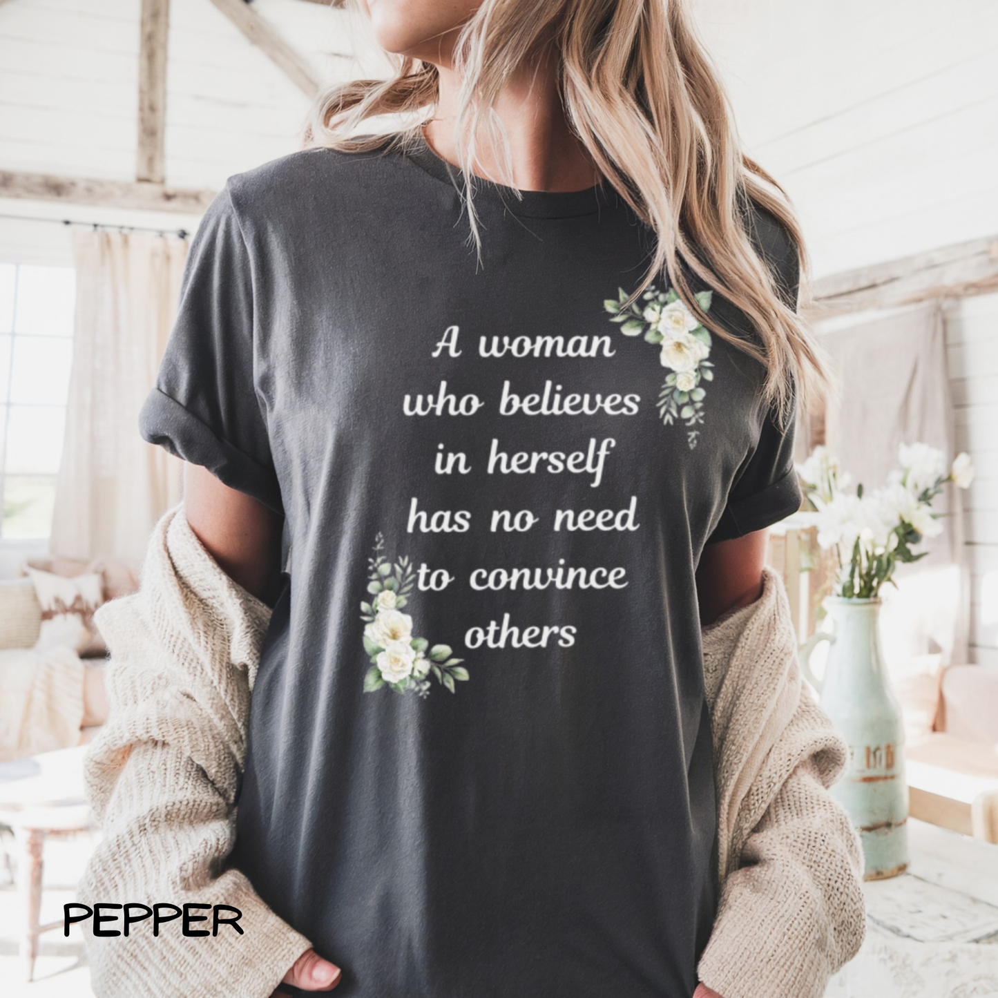 “Self-Love Tee – ‘A Woman Who Believes in Herself’ in Soft Garment-Dyed Colors”