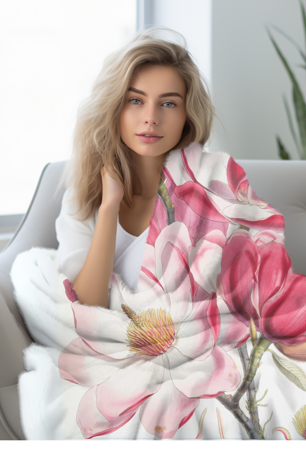Watercolor Blooms Velveteen Blanket – Boho Floral Comfort