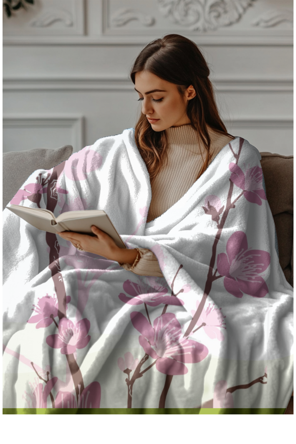 Bohemian Cherry Blossom Velveteen Blanket – Floral Comfort