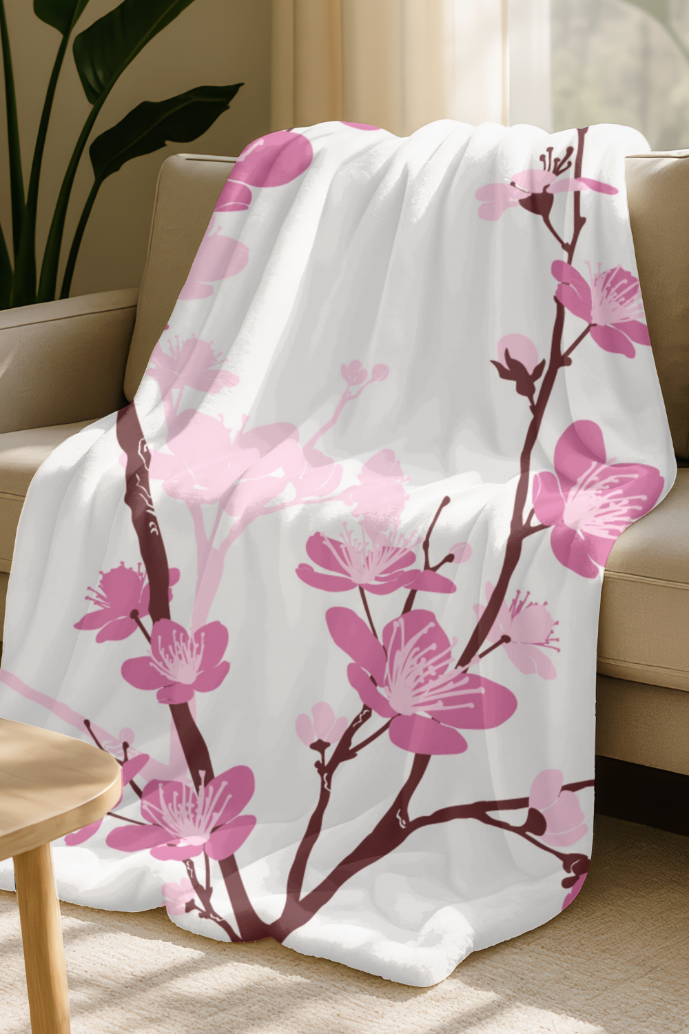 Bohemian Cherry Blossom Velveteen Blanket – Floral Comfort