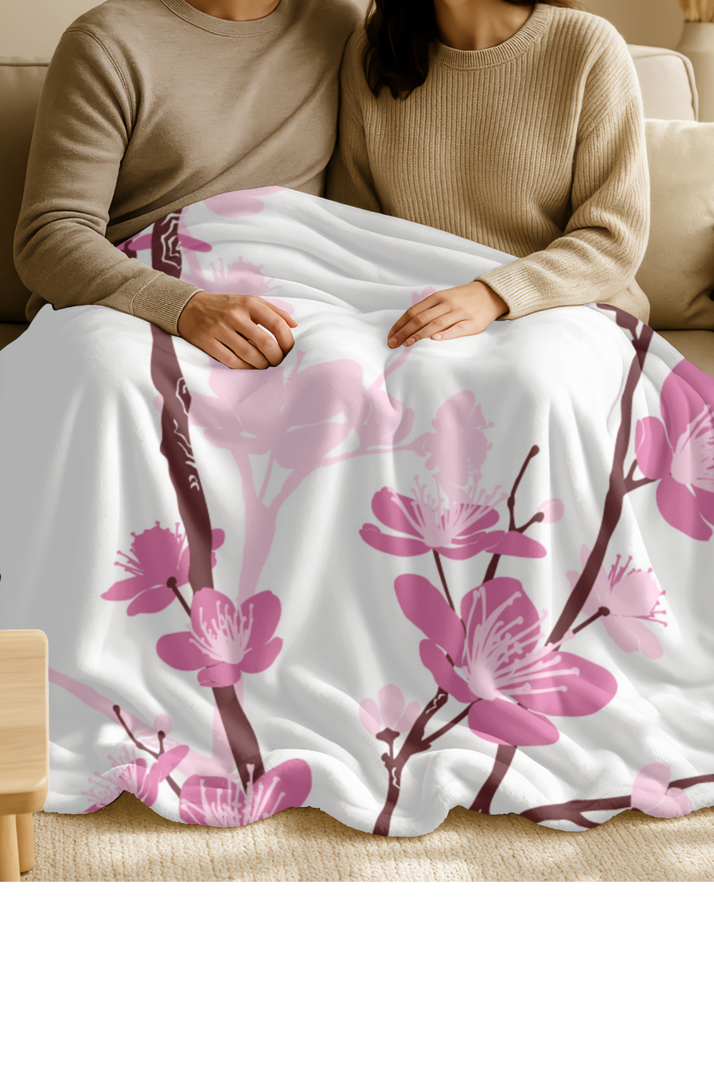 Bohemian Cherry Blossom Velveteen Blanket – Floral Comfort