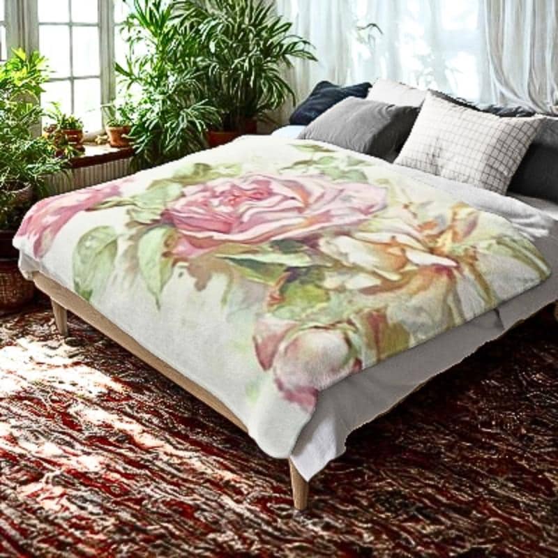 Delicate Pink Floral Velveteen Blanket – Bohemian Home Comfort