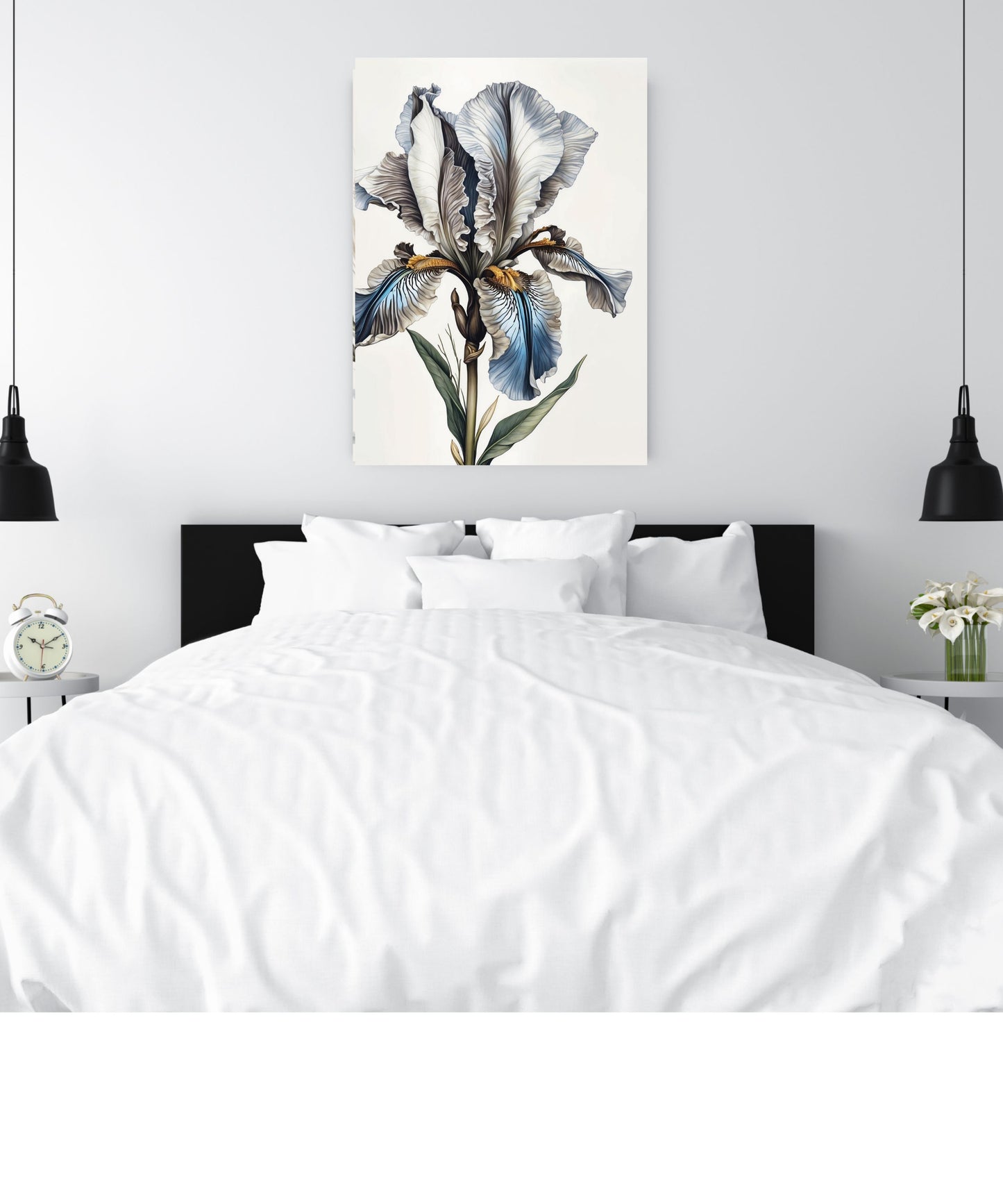Majestic Ruffled Iris Canvas Print | Elegant White Botanical Wall Art