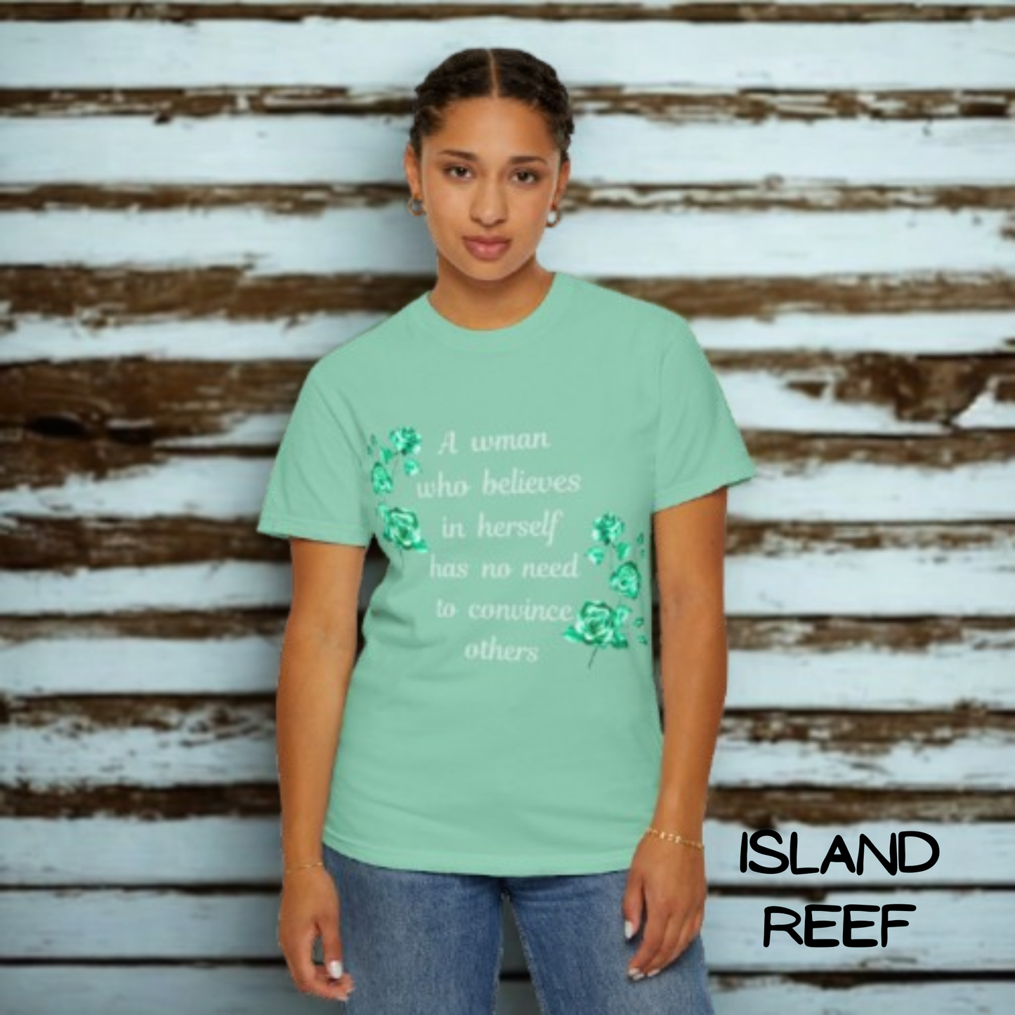 “Self-Love Tee – ‘A Woman Who Believes in Herself’ in Soft Garment-Dyed Colors”