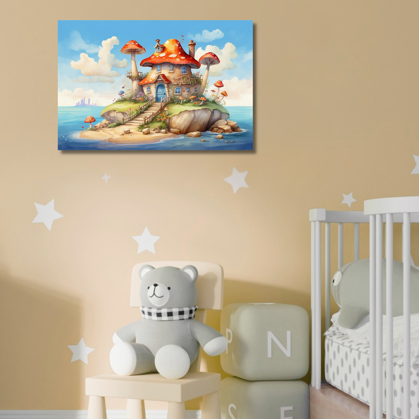 Mushroom House Canvas Print – Style 5 | Whimsical Wall Art