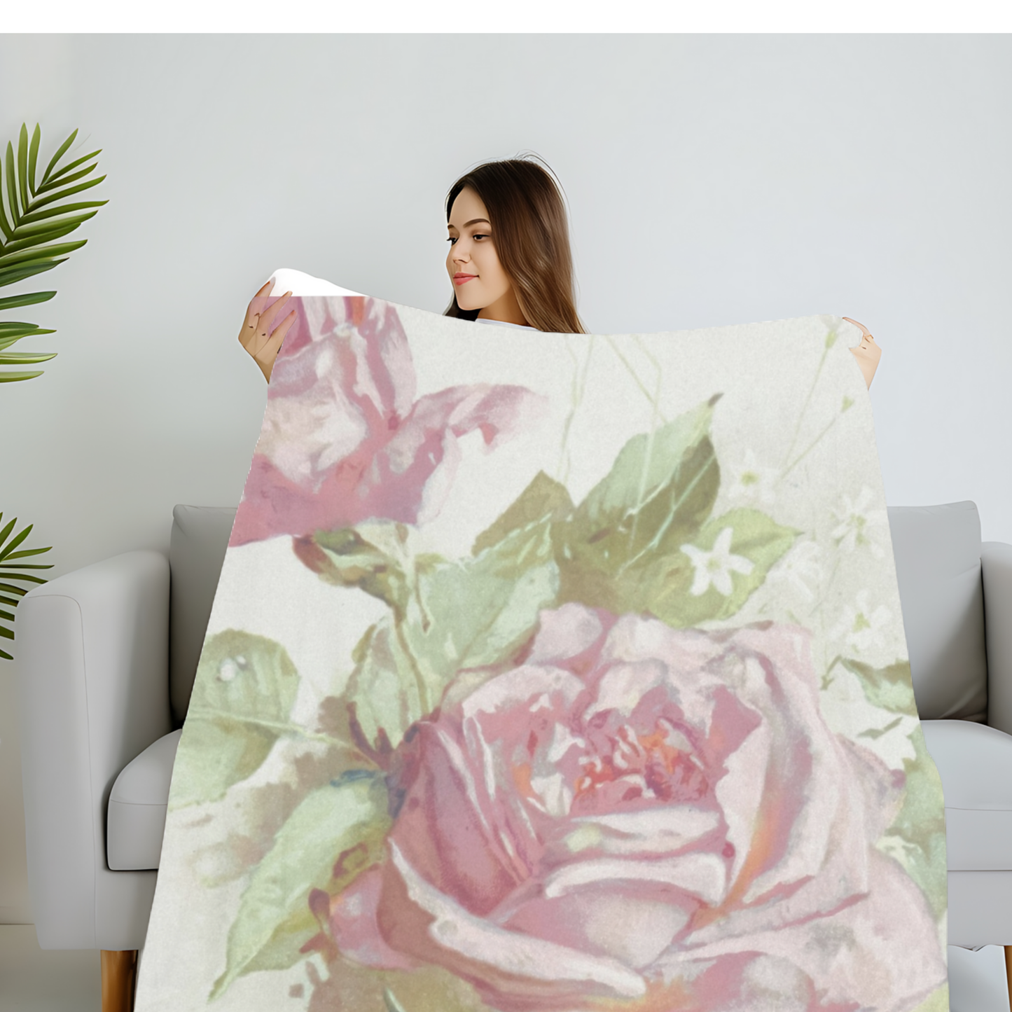 Delicate Pink Floral Velveteen Blanket – Bohemian Home Comfort