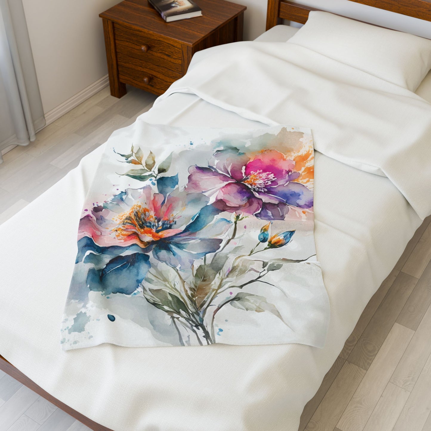 Floral Velveteen Plush Blanket, Cozy Home Decor, Gift for Her, Warm Throw, Housewarming, Bedspread, Winter Essentials