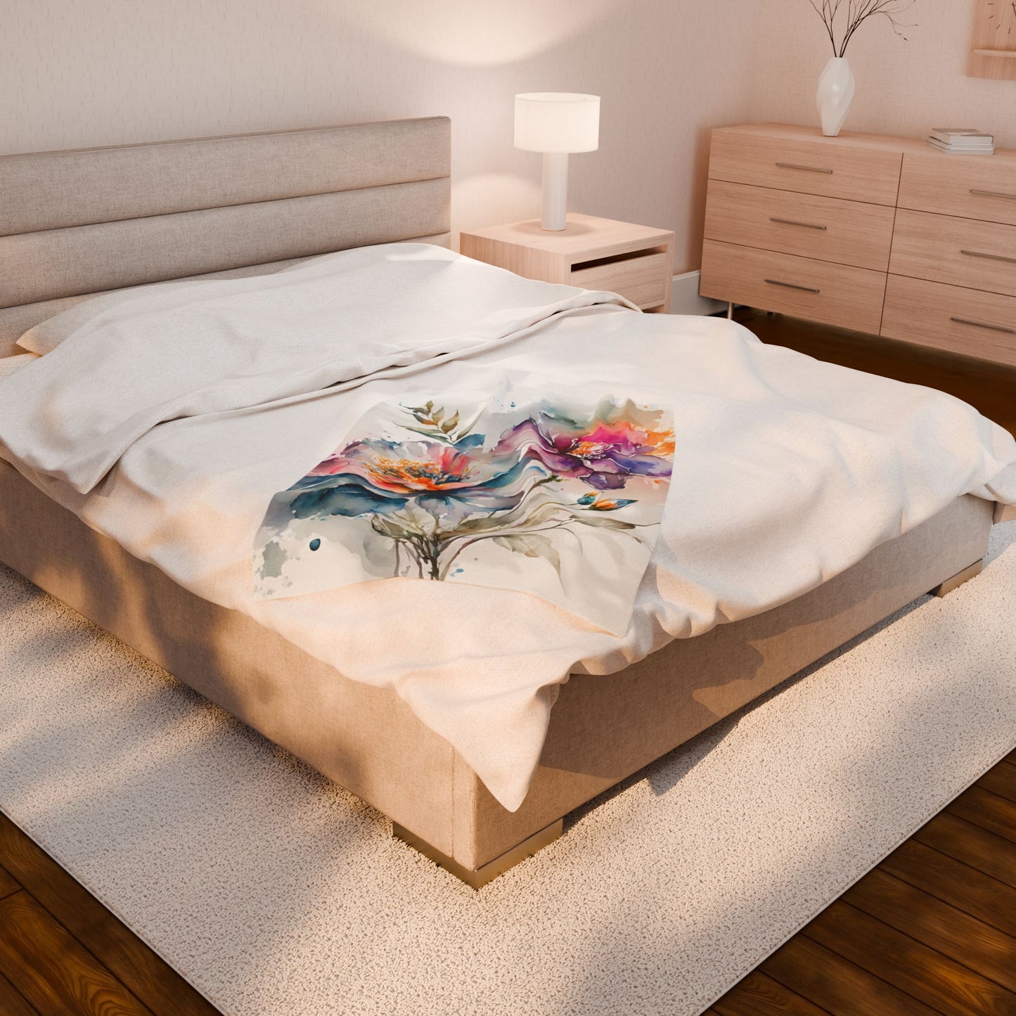 Floral Velveteen Plush Blanket, Cozy Home Decor, Gift for Her, Warm Throw, Housewarming, Bedspread, Winter Essentials