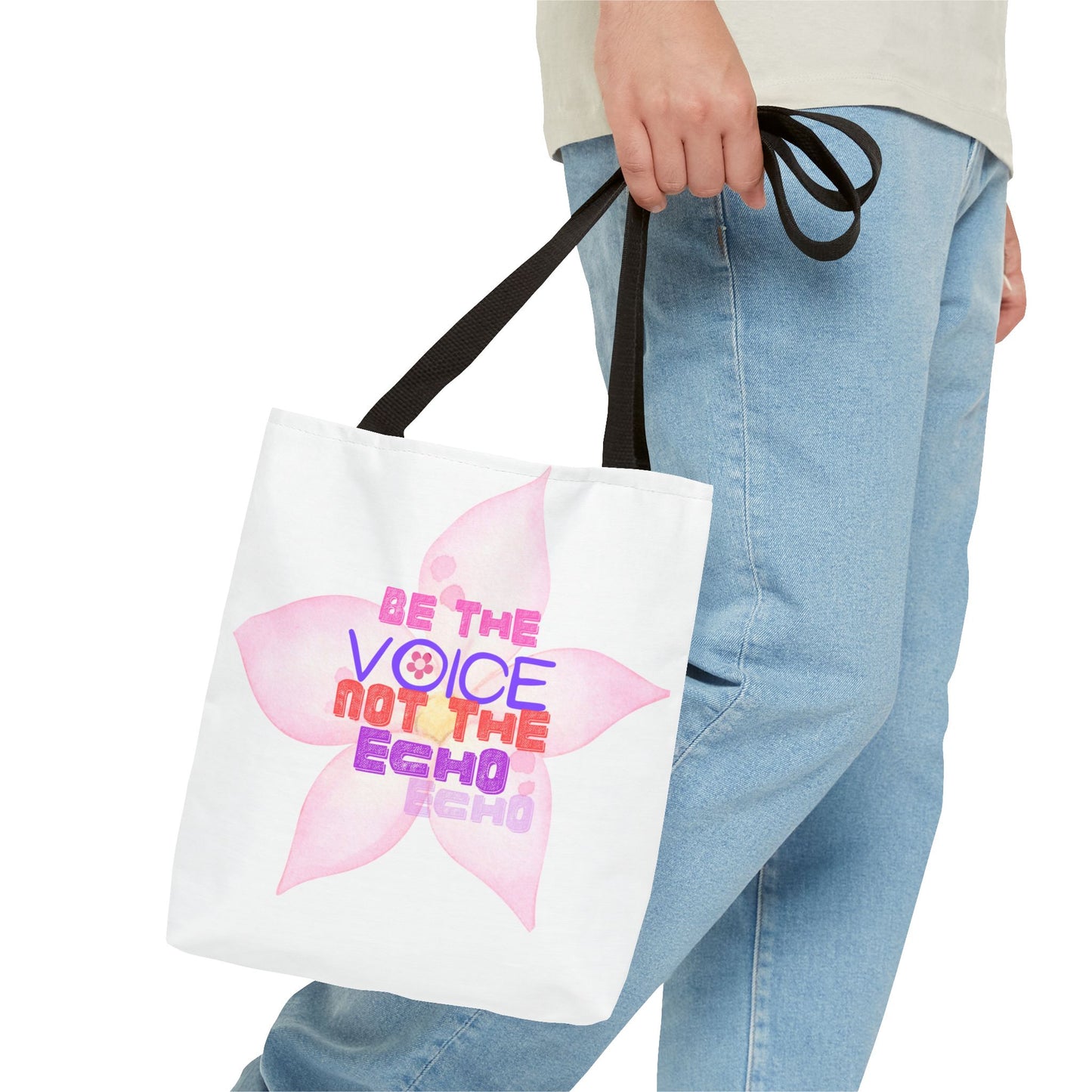 Floral Motivational Tote Bag – “Be the Voice, Not the Echo”  Empowering Gift for Women & Creatives