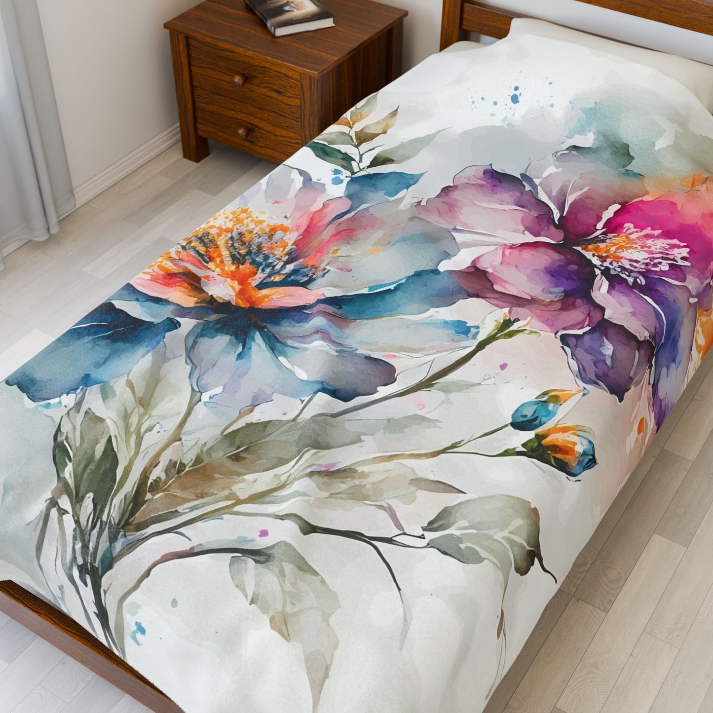 Floral Velveteen Plush Blanket, Cozy Home Decor, Gift for Her, Warm Throw, Housewarming, Bedspread, Winter Essentials