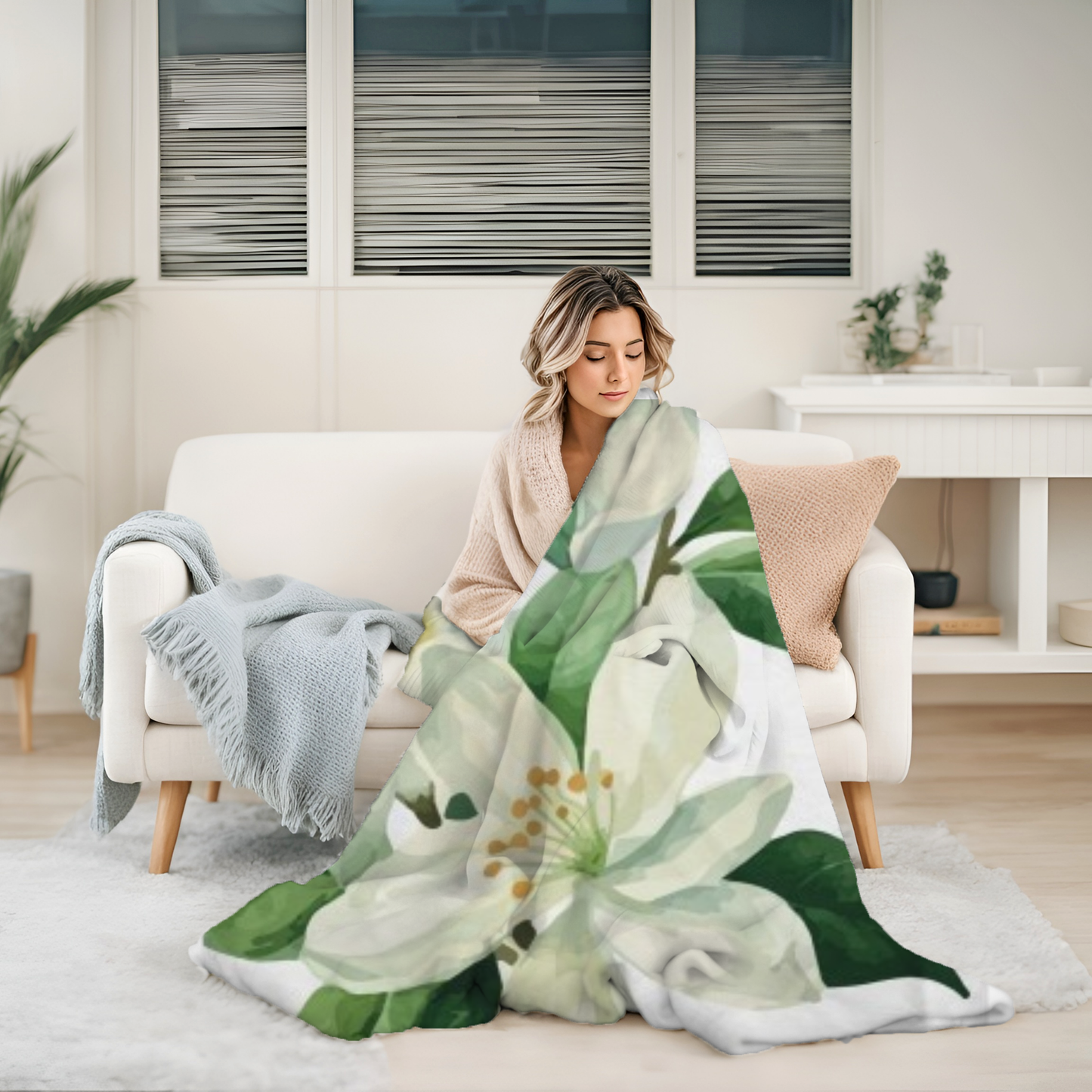 “Wrapped in Bloom” – Cozy Floral Plush Blanket for Comfort Lovers  Ocean Petal Studio