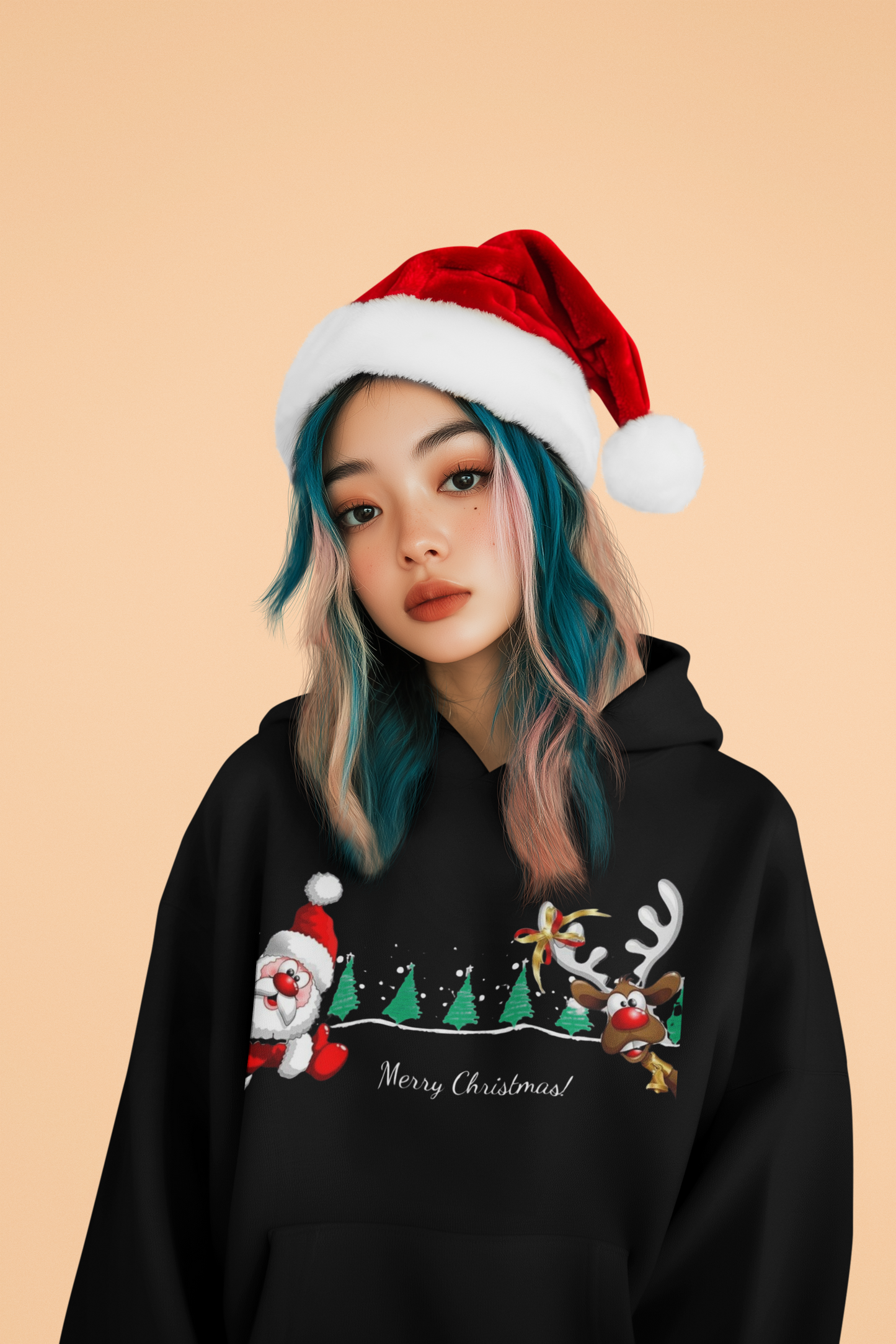 Peekaboo Santa & Reindeer – Funny Christmas Hoodie for Kids, Friends, or Holiday Gifting  Ocean Petal Studio