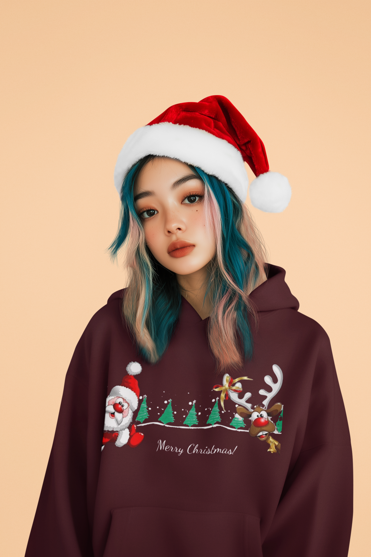 Peekaboo Santa & Reindeer – Funny Christmas Hoodie for Kids, Friends, or Holiday Gifting  Ocean Petal Studio