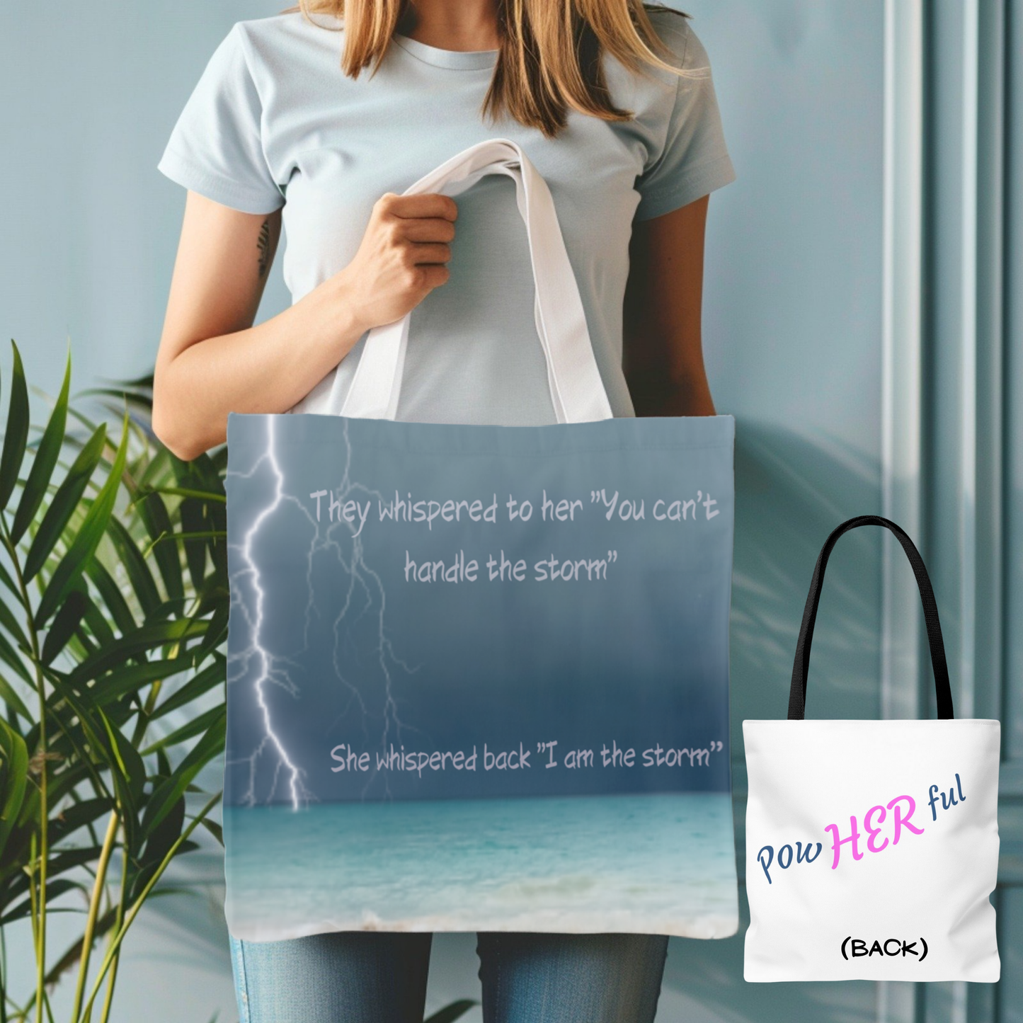 “I Am the Storm” Empowerment Tote Bag – Ocean Lightning Design