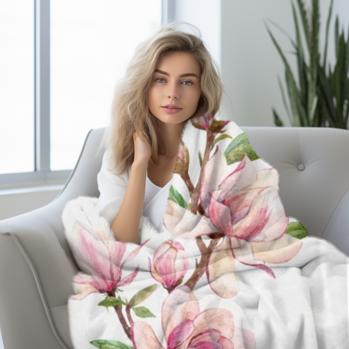 Floral Velveteen Plush Blanket – Soft Comfort Throw, Spring Home Decor