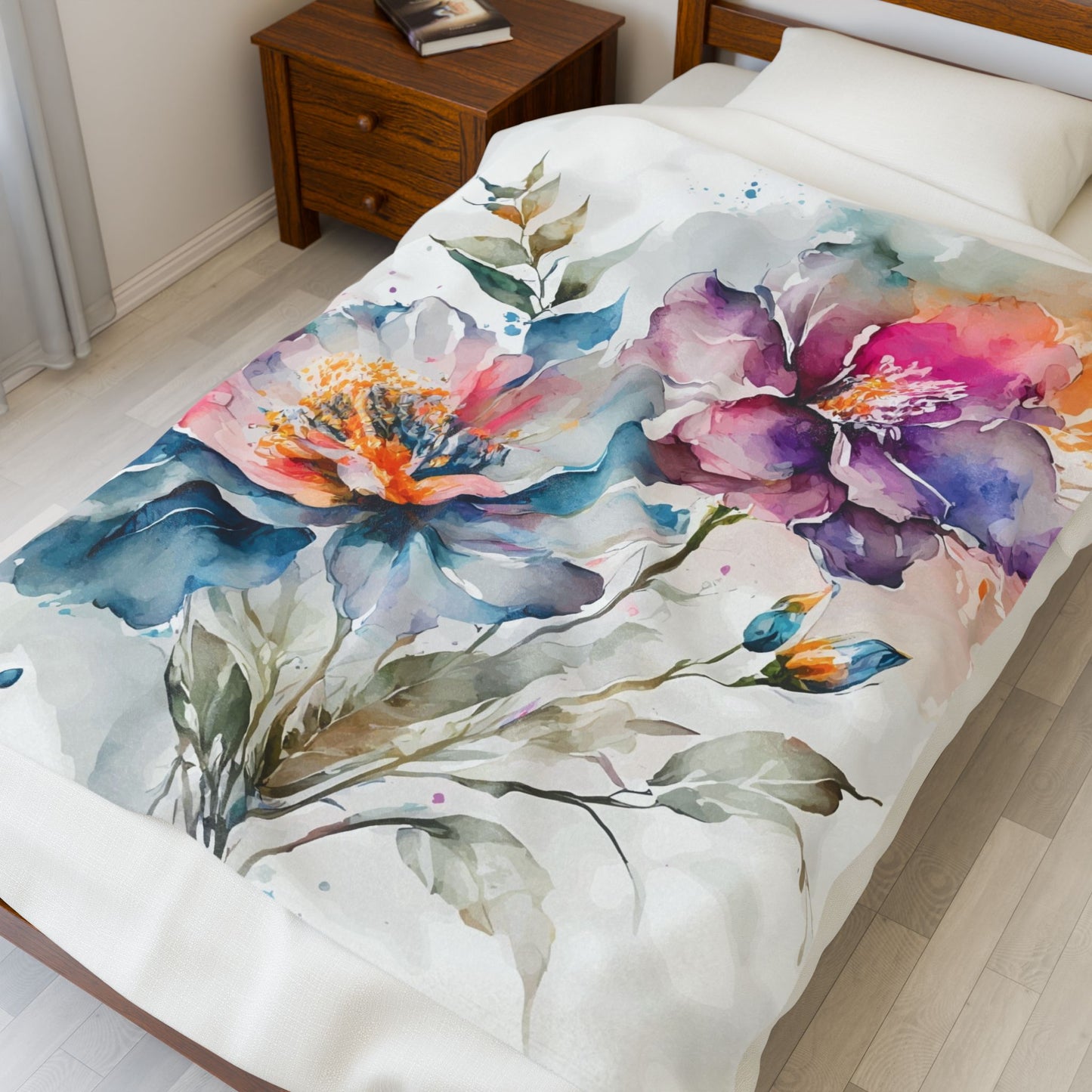 Floral Velveteen Plush Blanket, Cozy Home Decor, Gift for Her, Warm Throw, Housewarming, Bedspread, Winter Essentials