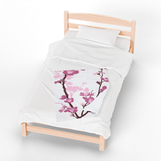 Bohemian Cherry Blossom Velveteen Blanket – Floral Comfort