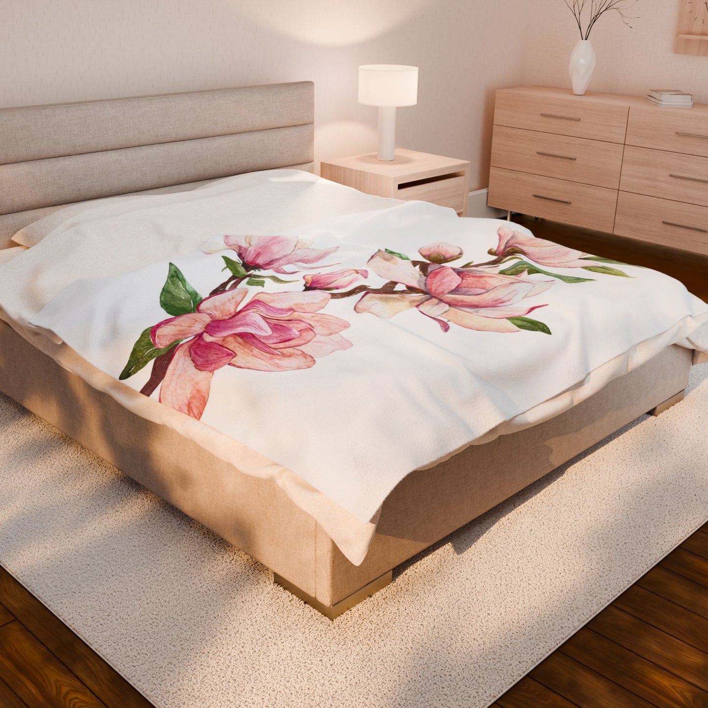 Floral Velveteen Plush Blanket – Cozy Throw for Home, Gift for Her, Spring Decor