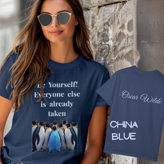 “Be Yourself Tee – Garment-Dyed Unisex Shirt with Oscar Wilde Quote”