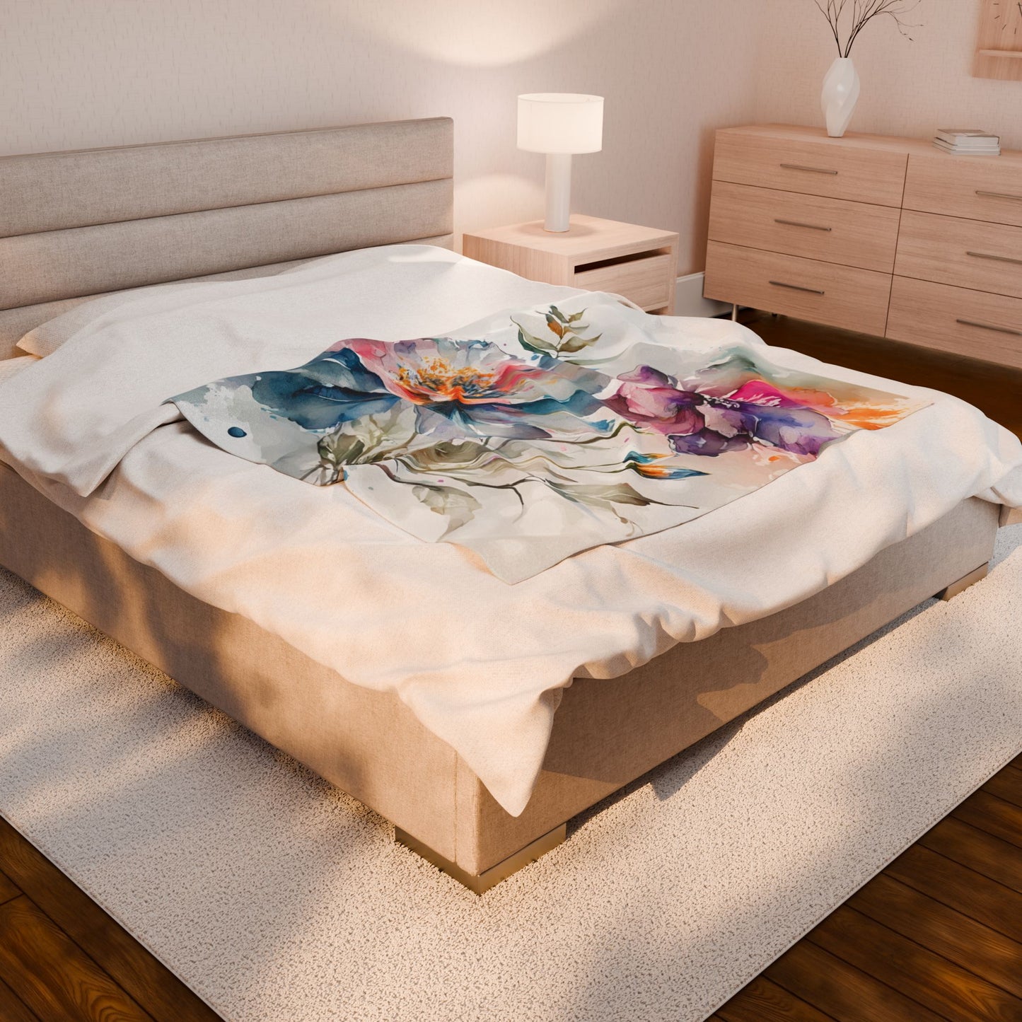 Floral Velveteen Plush Blanket, Cozy Home Decor, Gift for Her, Warm Throw, Housewarming, Bedspread, Winter Essentials