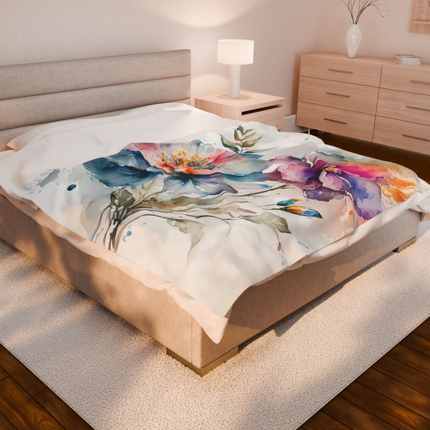 Floral Velveteen Plush Blanket, Cozy Home Decor, Gift for Her, Warm Throw, Housewarming, Bedspread, Winter Essentials