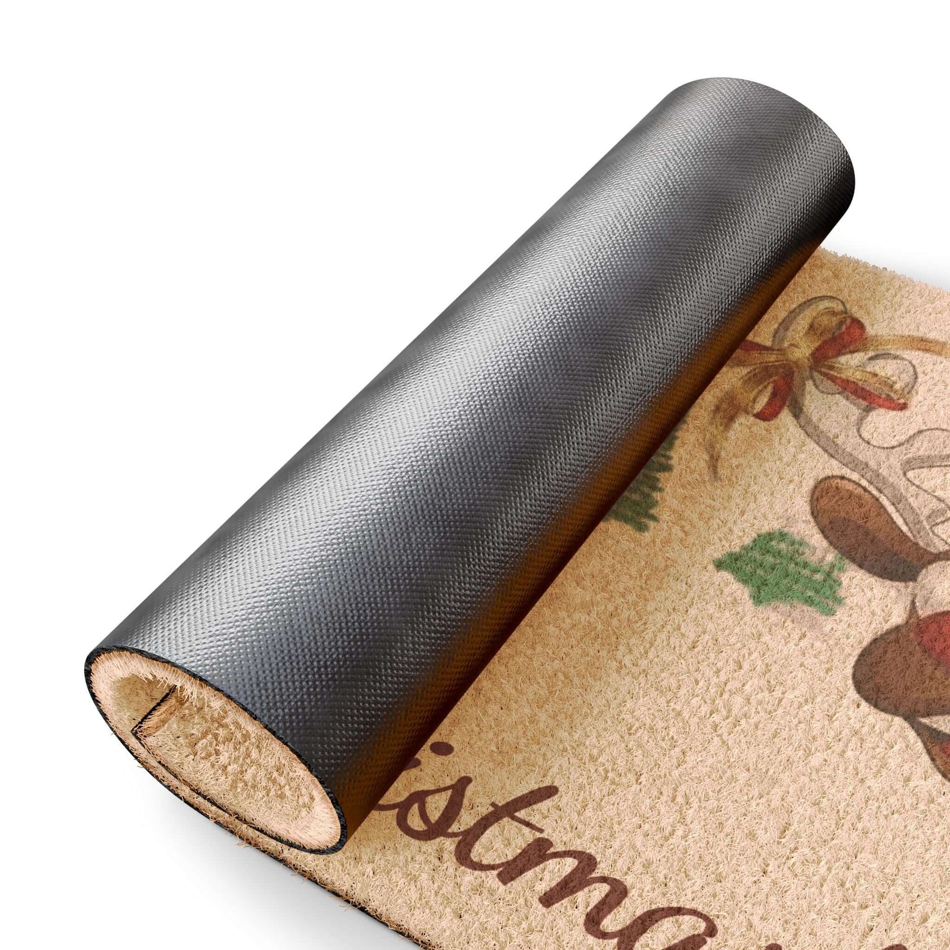 Christmas doormat with Santa and reindeer – Cheerful Holiday Entry Rug with festive design and non-slip backing.