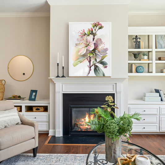 Blushing Apple Blossom Canvas Print | Elegant Pink Floral Watercolor Wall Art
