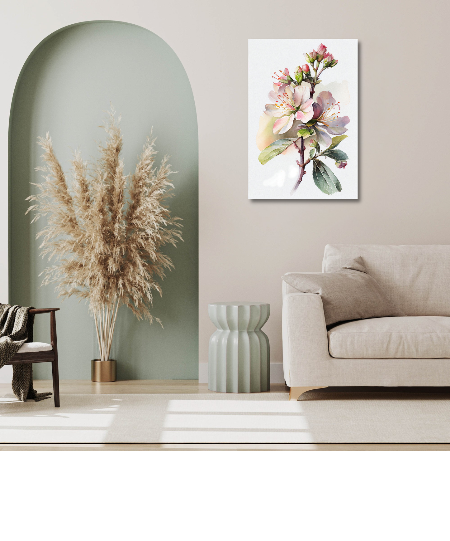 Blushing Apple Blossom Canvas Print | Elegant Pink Floral Watercolor Wall Art