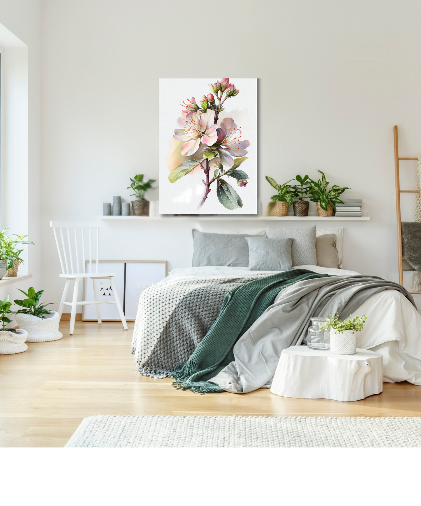Blushing Apple Blossom Canvas Print | Elegant Pink Floral Watercolor Wall Art