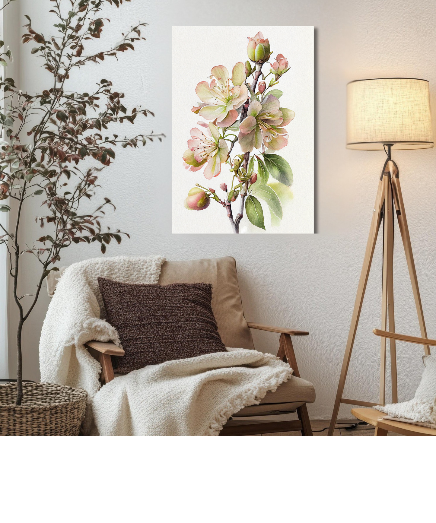 Blushing Apple Blossom Canvas Print | Elegant Pink Floral Watercolor Wall Art