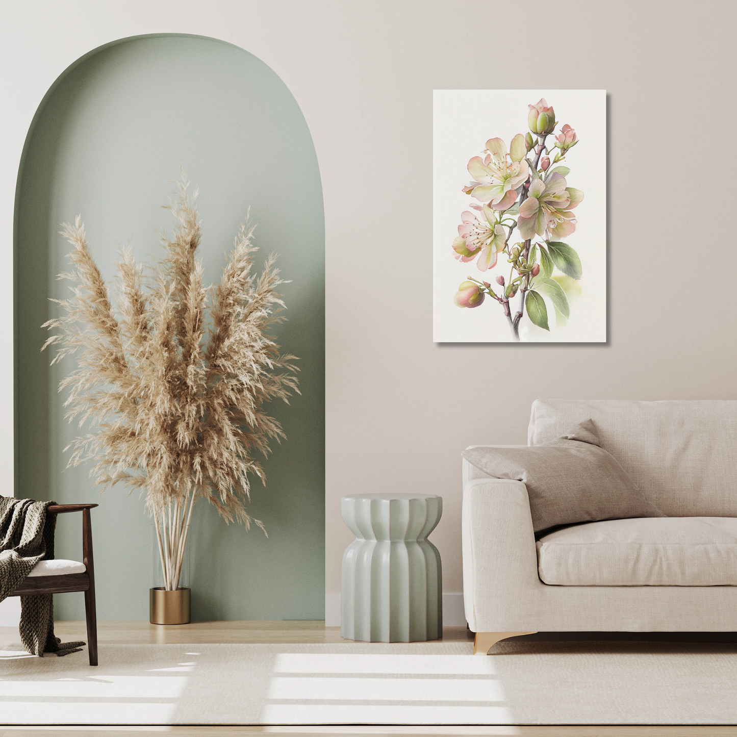 Blushing Apple Blossom Canvas Print | Elegant Pink Floral Watercolor Wall Art