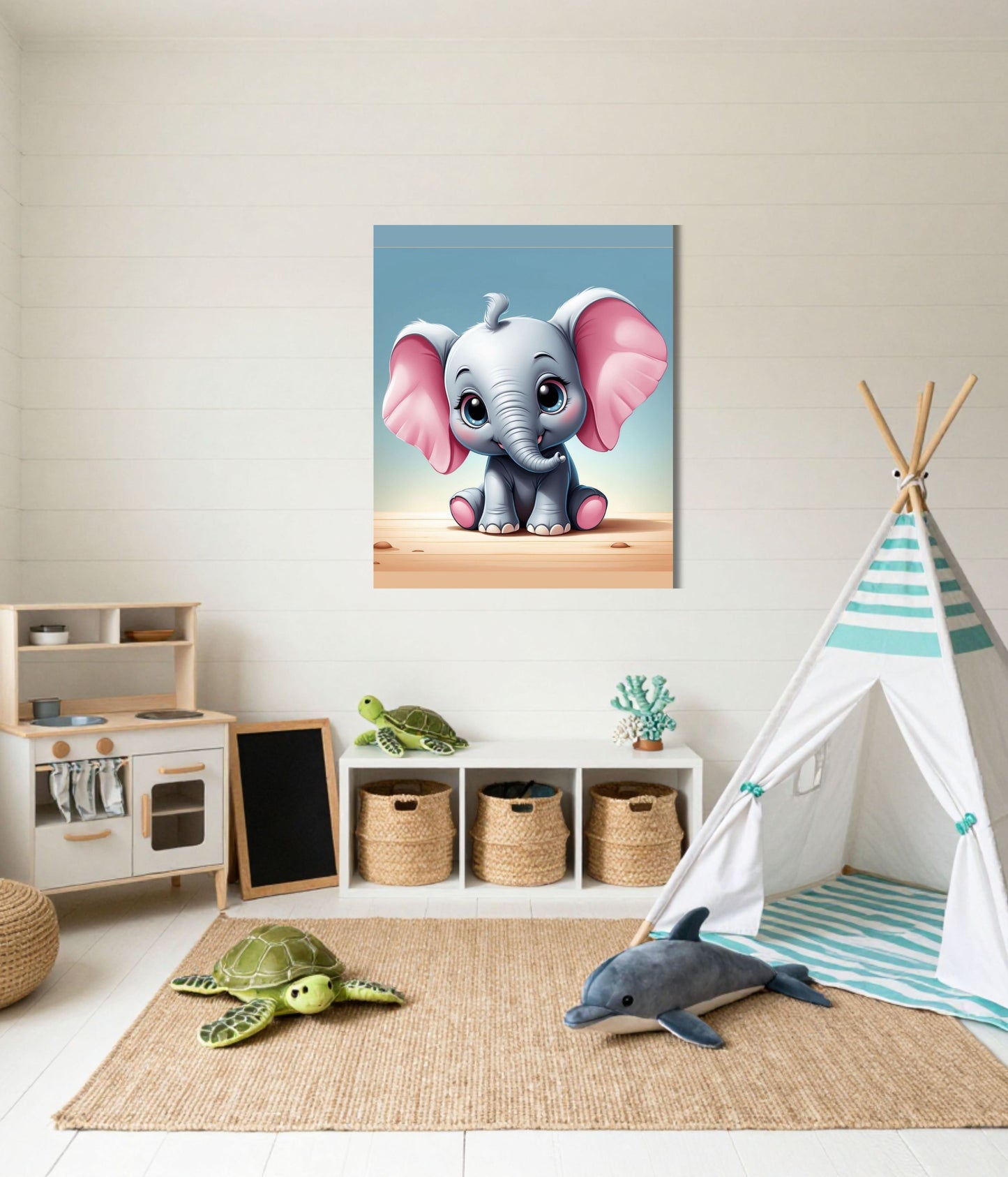 Adorable Baby Elephant Canvas Print | Whimsical Nursery Animal Wall Art