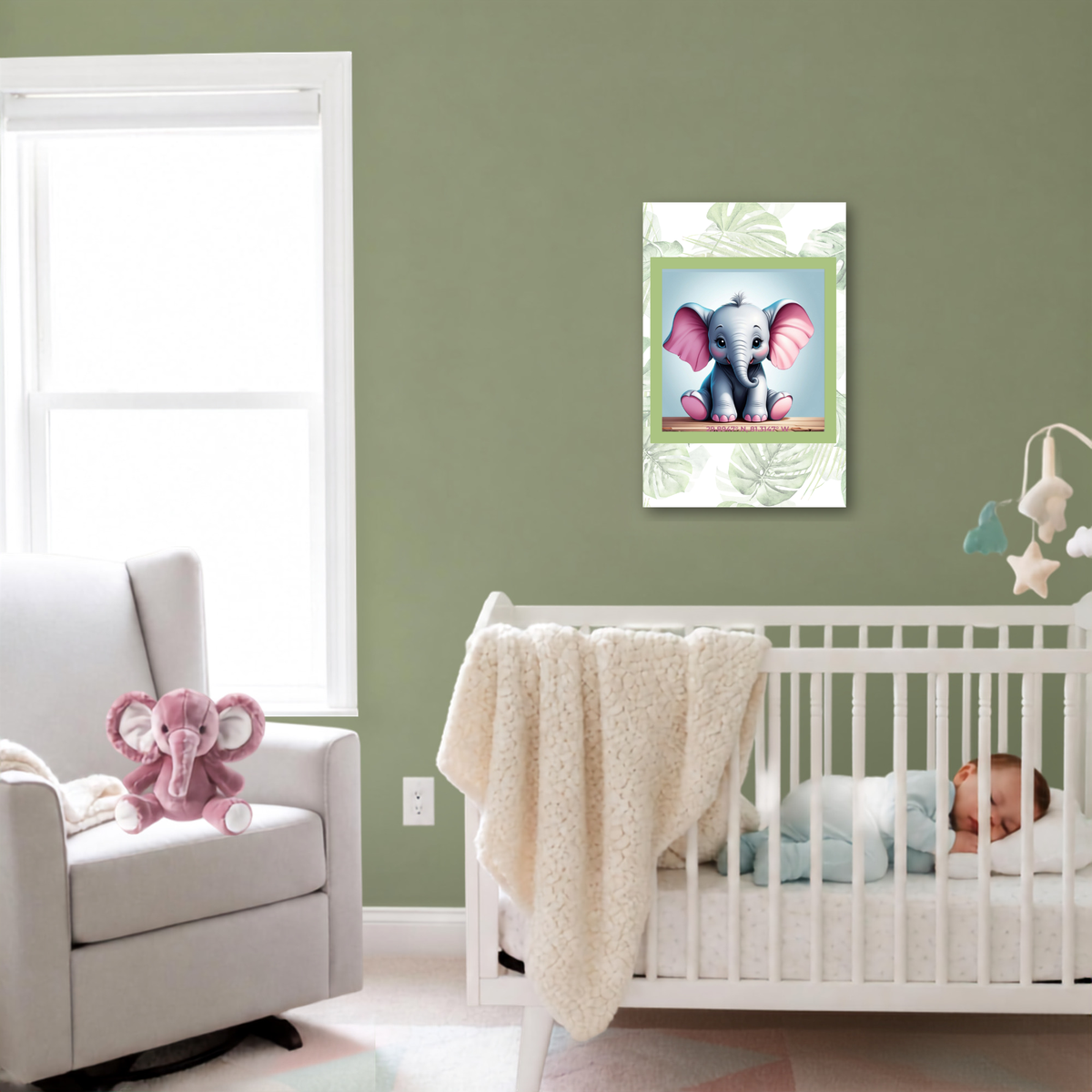 Sweet Elephant Canvas Set – Coordinating Mint Green Palm Prints
