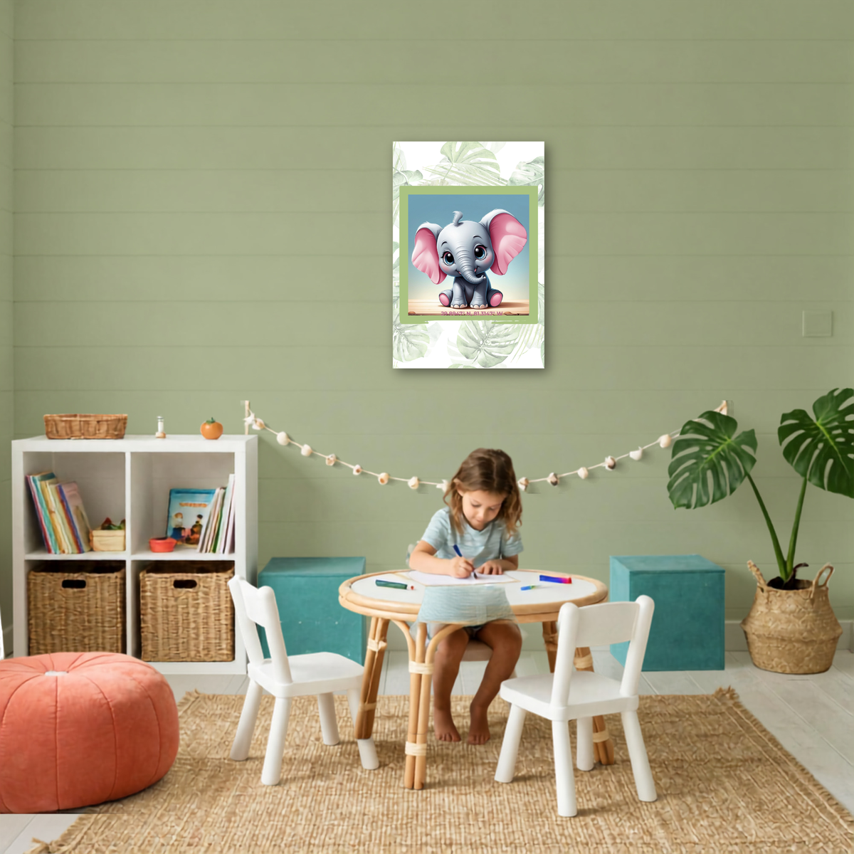 Sweet Elephant Canvas Set – Coordinating Mint Green Palm Prints
