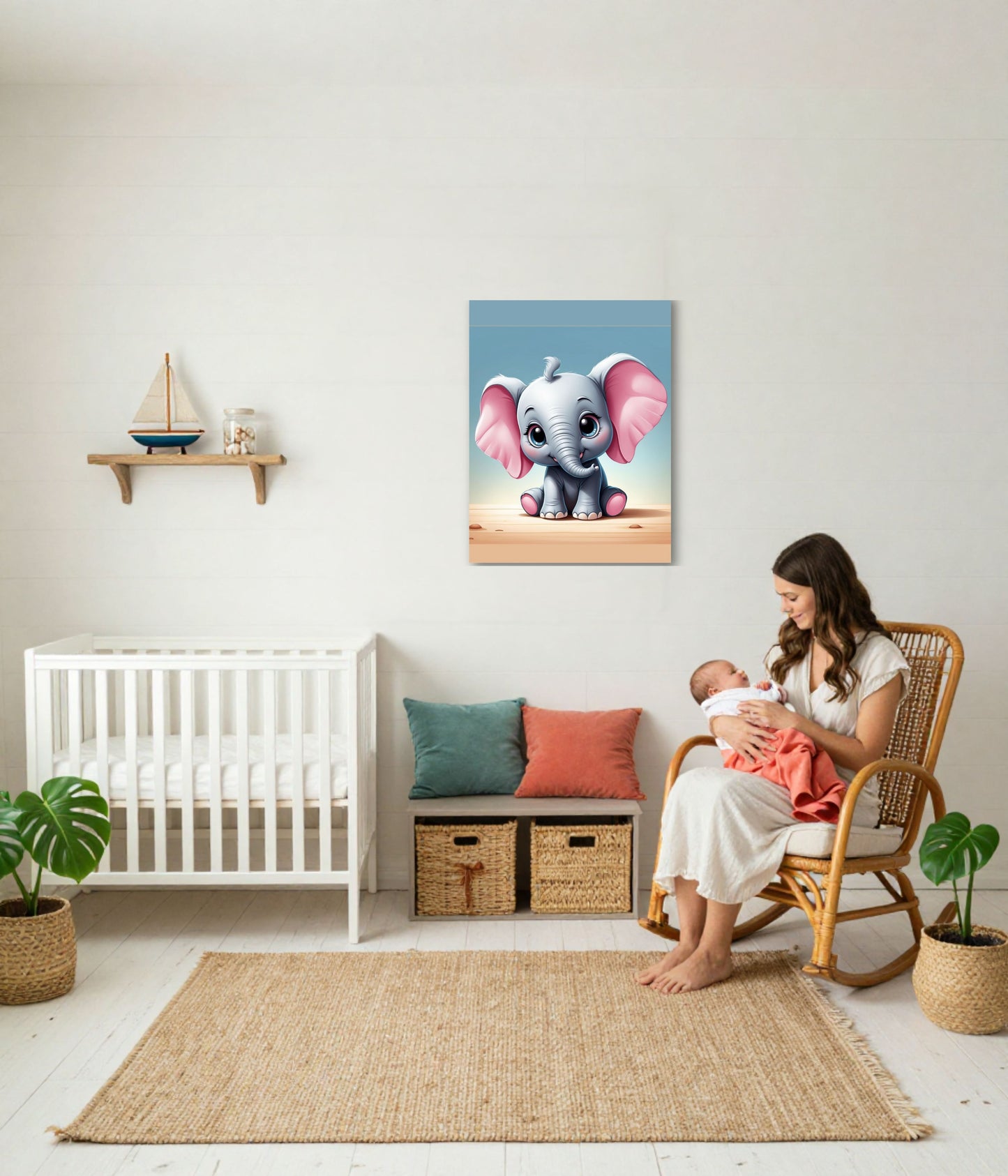 Adorable Baby Elephant Canvas Print | Whimsical Nursery Animal Wall Art