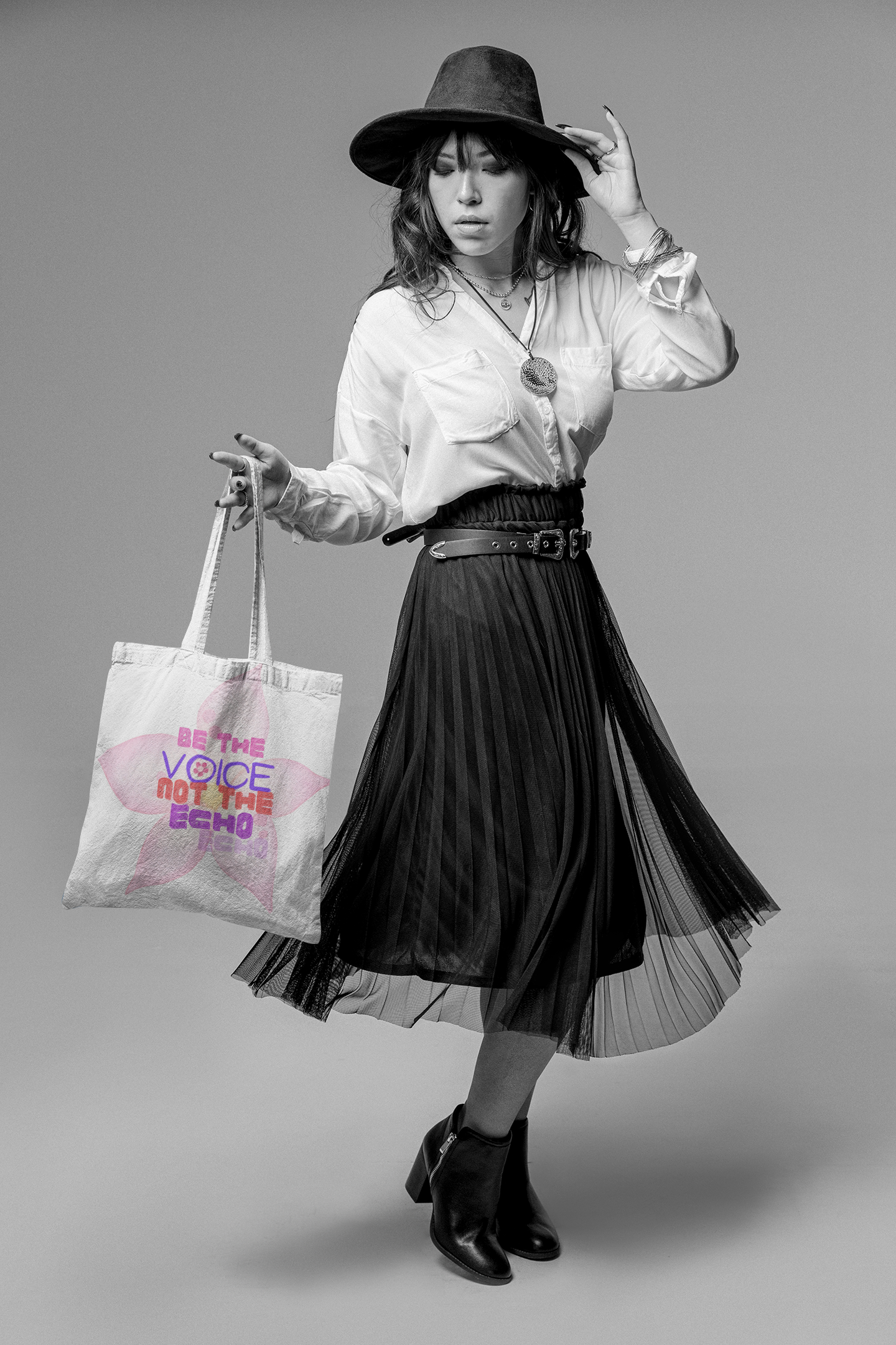 Floral Motivational Tote Bag – “Be the Voice, Not the Echo”  Empowering Gift for Women & Creatives