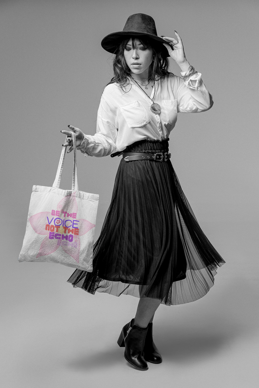 Floral Motivational Tote Bag – “Be the Voice, Not the Echo”  Empowering Gift for Women & Creatives