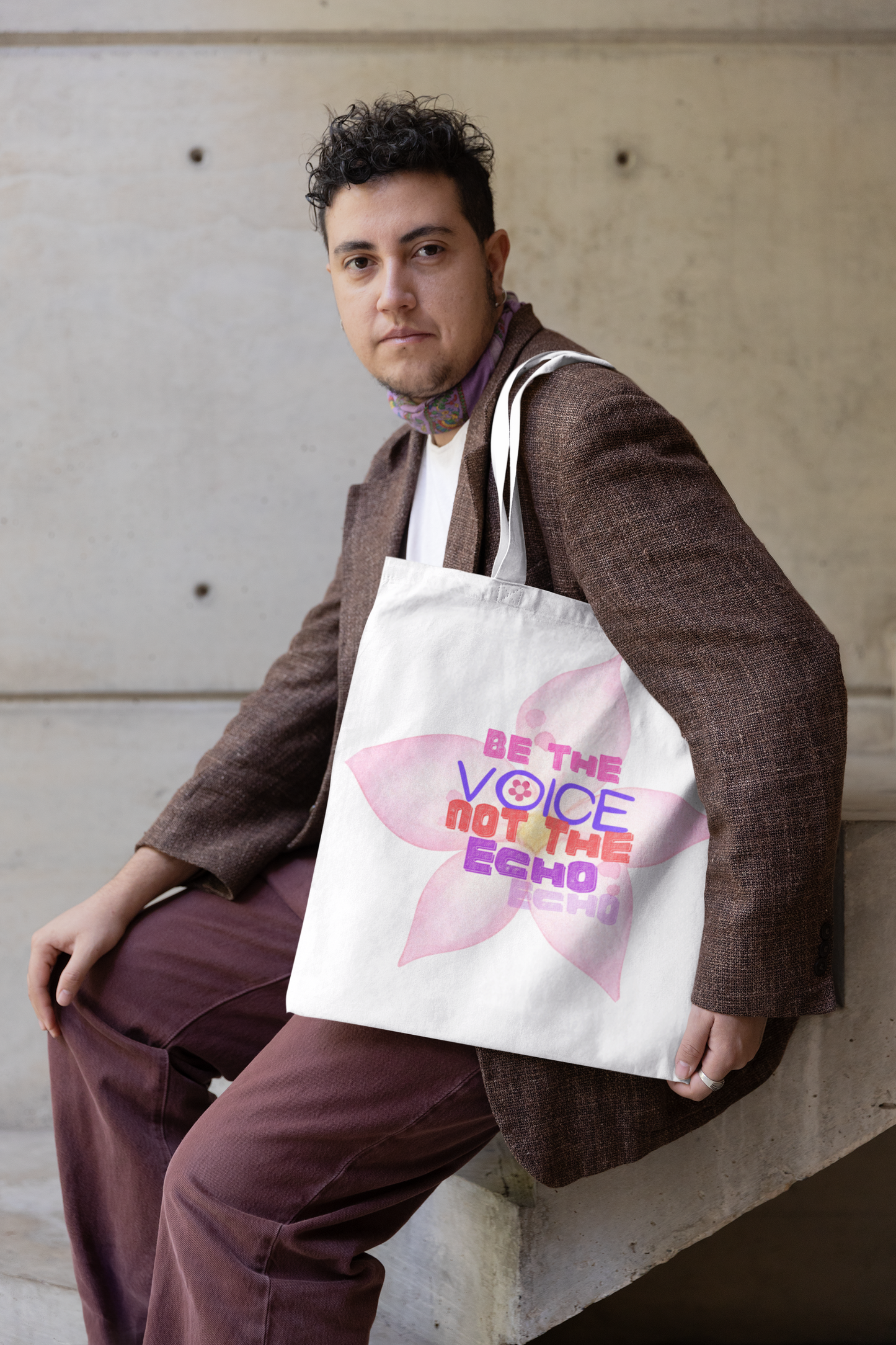 Floral Motivational Tote Bag – “Be the Voice, Not the Echo”  Empowering Gift for Women & Creatives