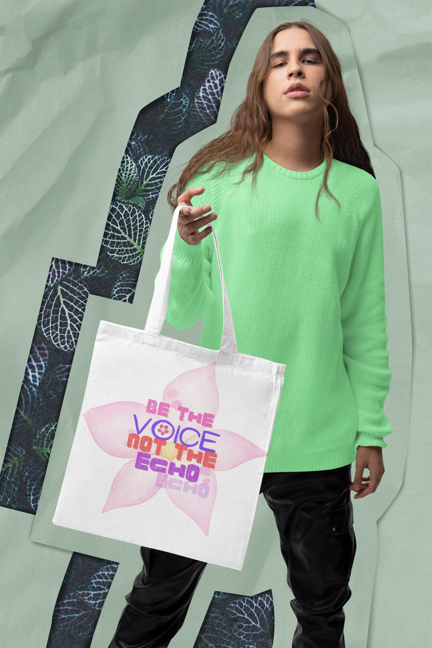 Floral Motivational Tote Bag – “Be the Voice, Not the Echo”  Empowering Gift for Women & Creatives