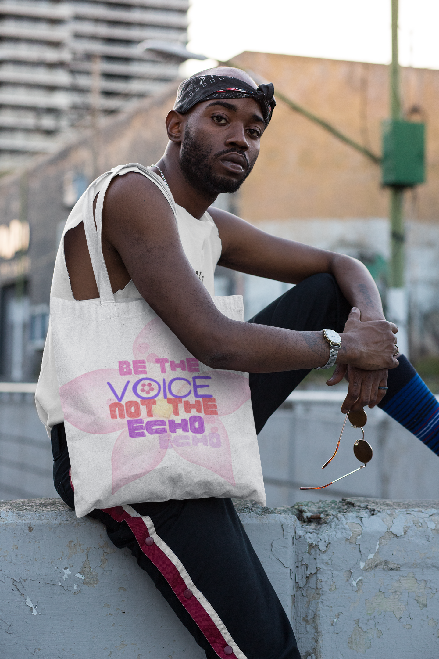 Floral Motivational Tote Bag – “Be the Voice, Not the Echo”  Empowering Gift for Women & Creatives