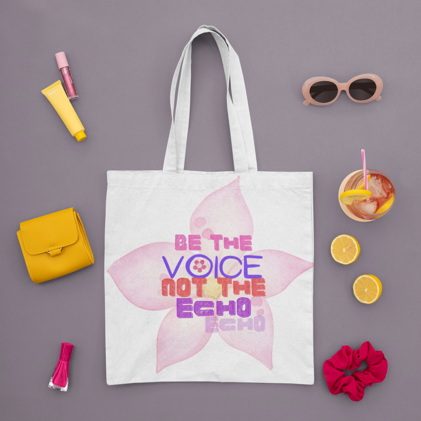 Floral Motivational Tote Bag – “Be the Voice, Not the Echo”  Empowering Gift for Women & Creatives